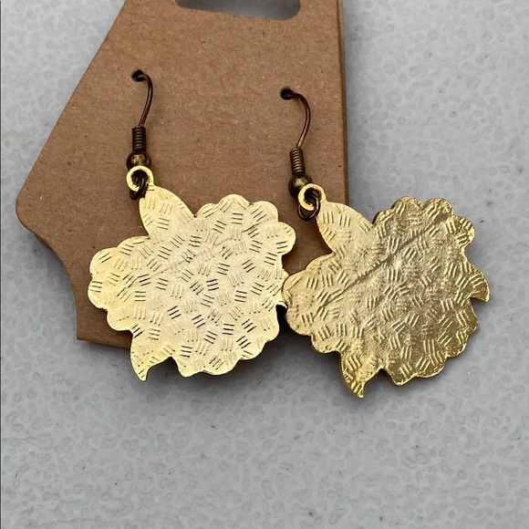 Gold and Pink Floral Earrings with Artistic Design - Picture 2 of 2